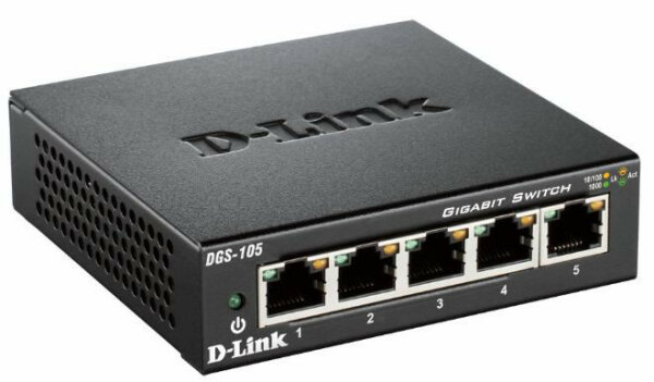 D-Link DGS-105 Unmanaged L2 Gigabit Ethernet (10/100/1000) Schwarz