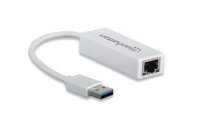Manhattan USB-A auf Gigabit-Ethernet-Netzwerkadapter, USB 3.2 Gen 1 auf 10/100/1000 Mbit/s Gigabit Ethernet, weiß