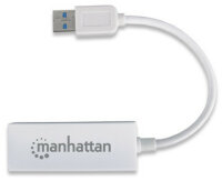 Manhattan USB-A auf Gigabit-Ethernet-Netzwerkadapter, USB 3.2 Gen 1 auf 10/100/1000 Mbit/s Gigabit Ethernet, weiß