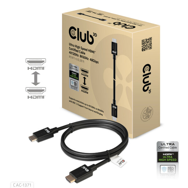 CLUB3D Ultra High Speed HDMI™2.1 Kabel 10K 120Hz 48Gbps Stecker/Stecker 1 meter