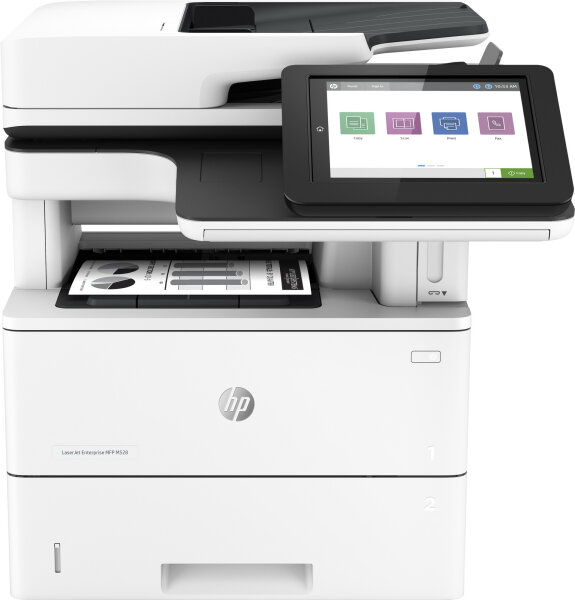 HP LaserJet Enterprise M528f MFP, Drucken, Kopieren, Scannen, Faxen, Drucken über die USB-Schnittstelle an der Vorderseite des Druckers; Scannen an E-Mail; Beidseitiger Druck; Beidseitiges Scannen