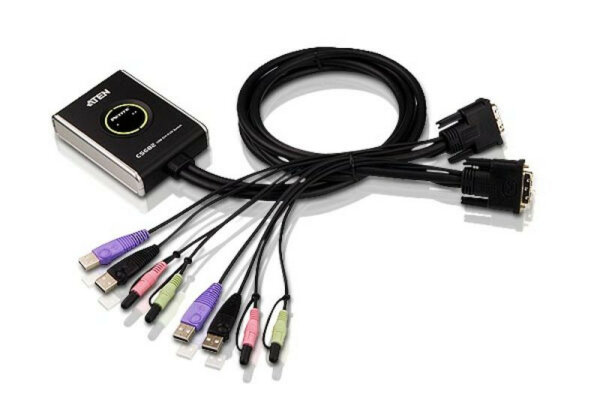 ATEN 2-Port USB DVI/Audiokabel KVM Switch mit Remote-Port-Wähler
