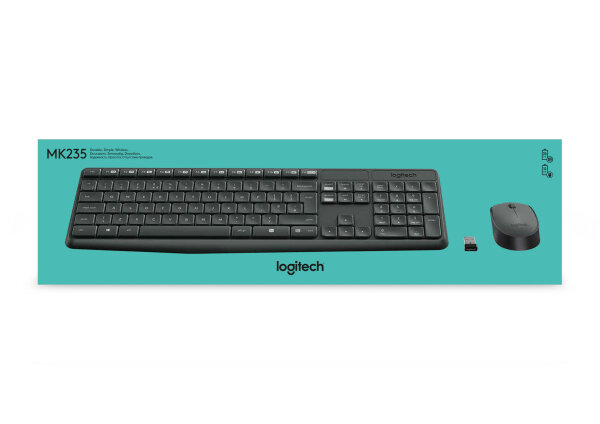 Logitech MK235 Wireless Keyboard and Mouse Combo Tastatur USB QWERTZ Deutsch Grau